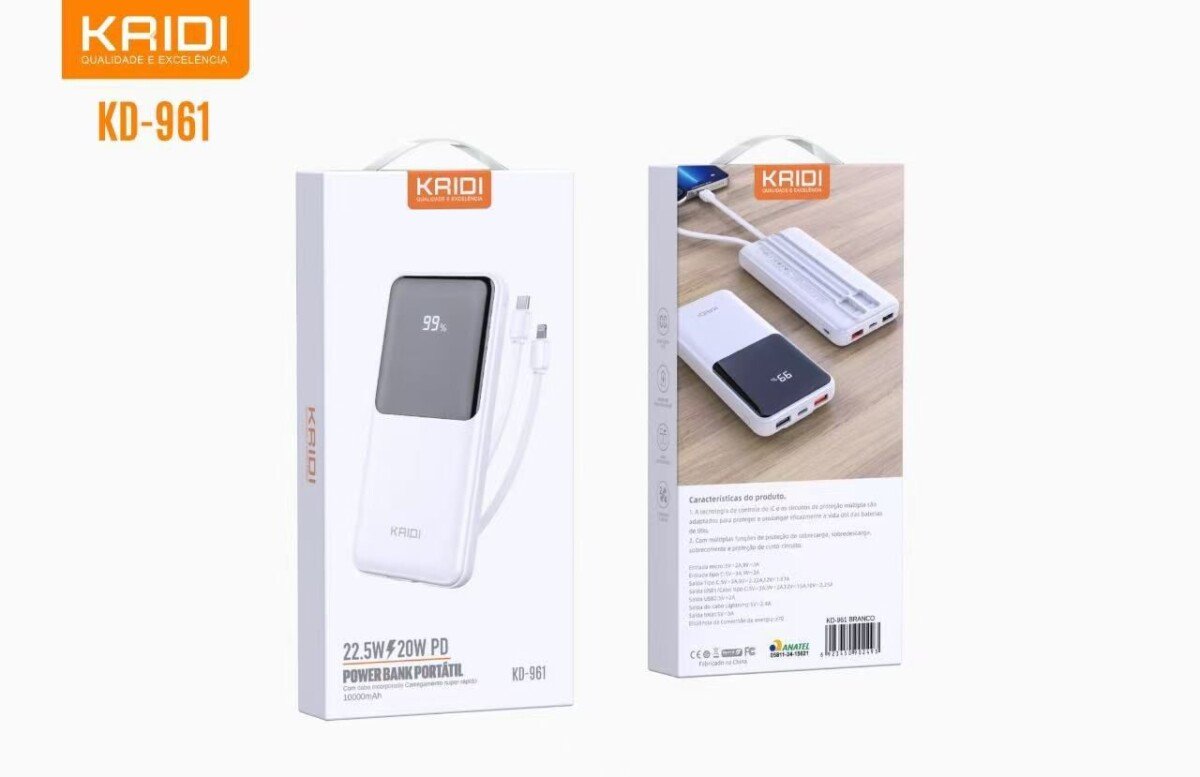 Carregador Portatil Kaidi KD-961 Turbo 22.5W – YL Eletronicos