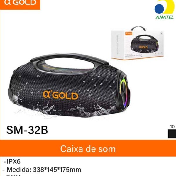Caixa De Som Bluetooth Resistente Agua A'gold SM-32B 70w