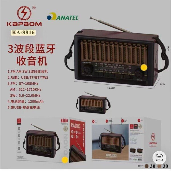 Radio AM/FM Bluetooth Kapbom KA-8816