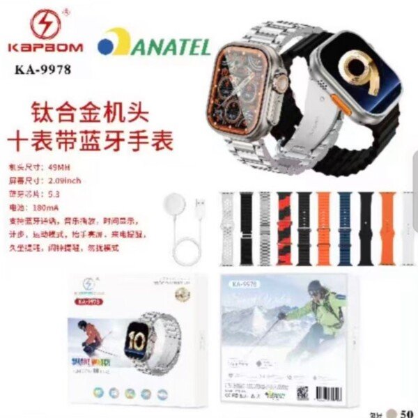 Relogio SmartWatch 49mm BT 10 Pulseiras Kapbom KA-9978