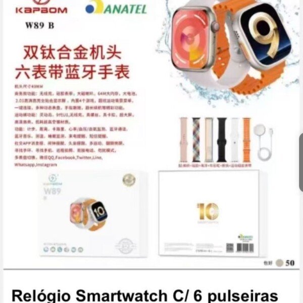 Relogio SmartWatch C/ 6 Pulseiras Kapbom W89 B