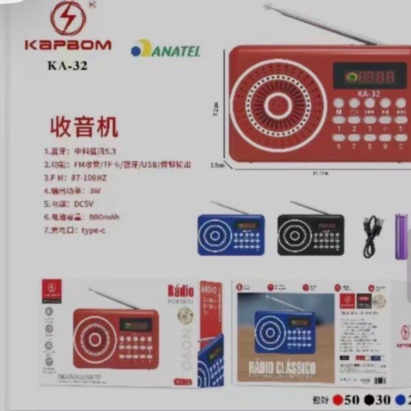 Radio FM Bluetooth Recarregavel Kapbom KA-32
