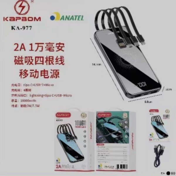 Carregador Portatil Kapbom KA-977 10000mah Inducao com cabos