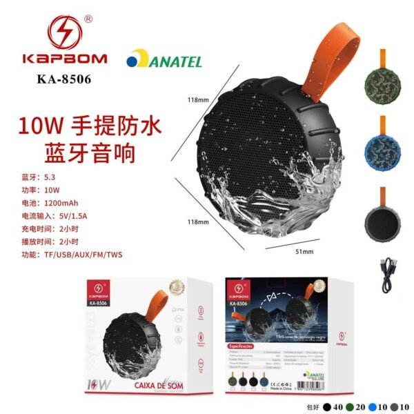 Caixa De Som Bluetooth Resistente agua  Kapbom KA-8506 10W