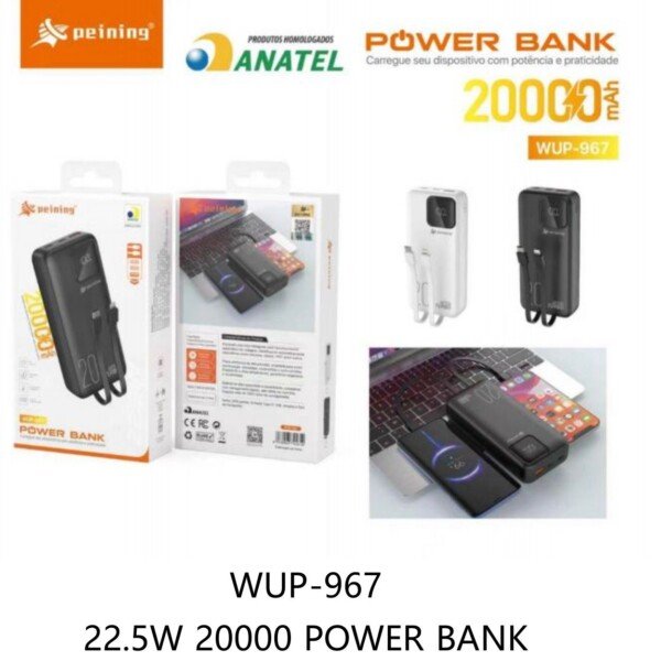 Carregador Portatil Peining WUP-967 20000mah C/cabo Tipo C  Iphone e V8 22,5W