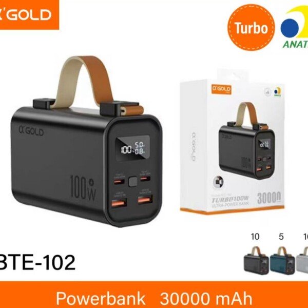 Carregador Portatil A'Gold 30000mah BTE-102 100w C/Lampada led
