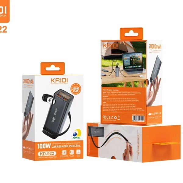 Carregador Portatil Kaidi KD-922 20000mah Carregamento Turbo 100w
