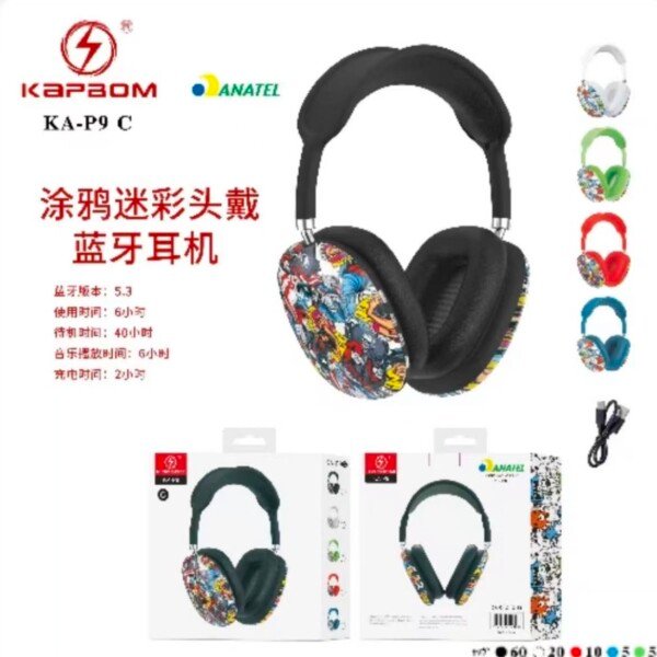 Fone Bluetooth com estampa de camuflagem e grafite  Kapbom KA-P9 C