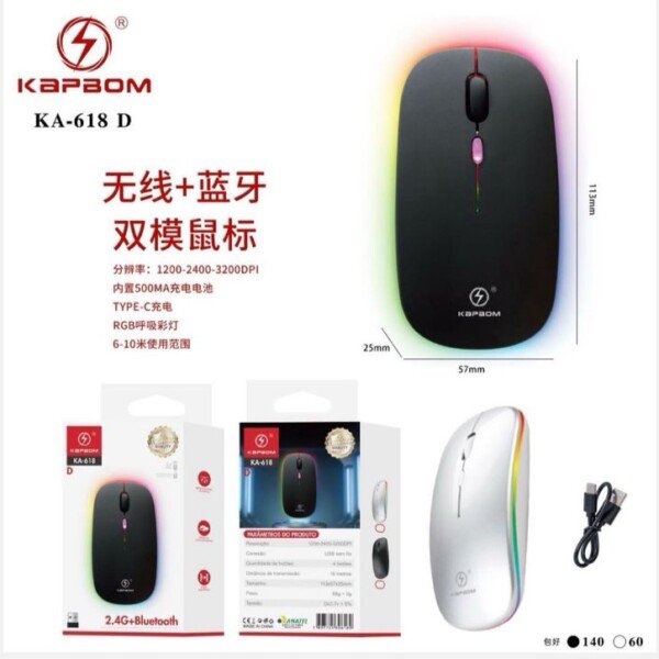 Mouse Sem fio e Bluetooth de Modo Duplo Kapbom KA-618 D RGB