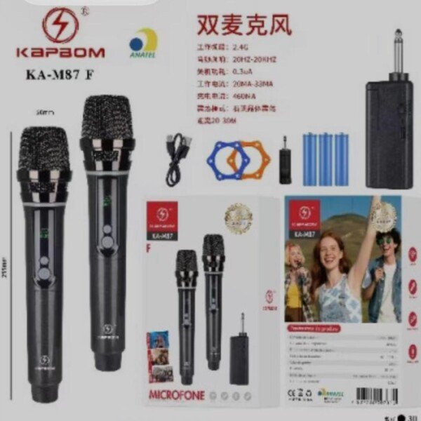 Kit Microfone Profissional Com 2 Sem Fio Kapbom KA-M87 F