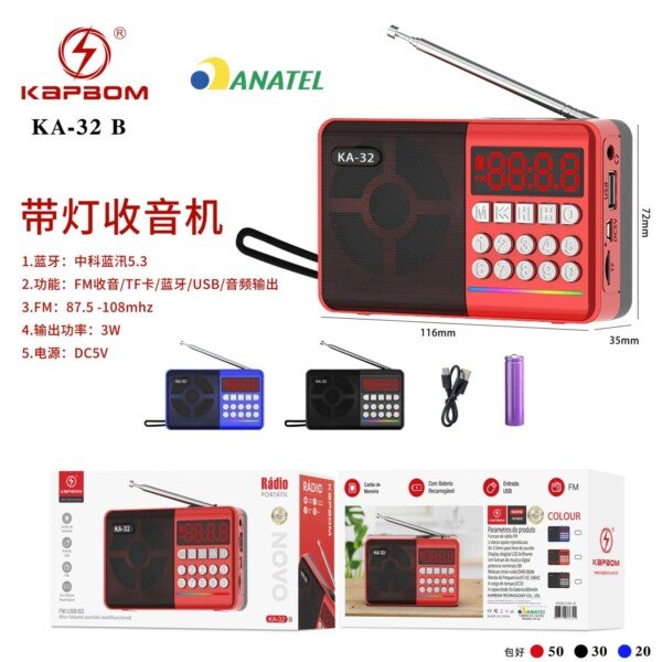 Radio FM Bluetooth Recarregavel Kapbom KA-32