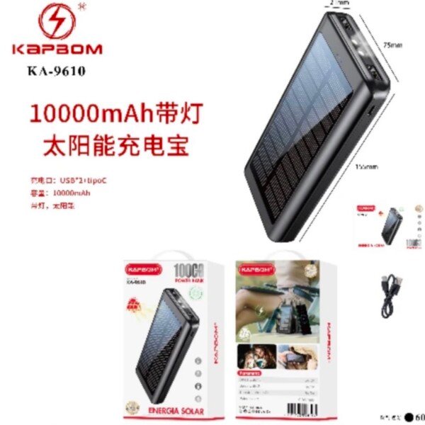 Carregador Portatil Solar c/lanterna 10000mah Kapbom KA-9610