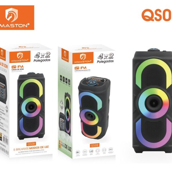 Caixa De Som Bluetooth Com LED RGB H’maston QS08