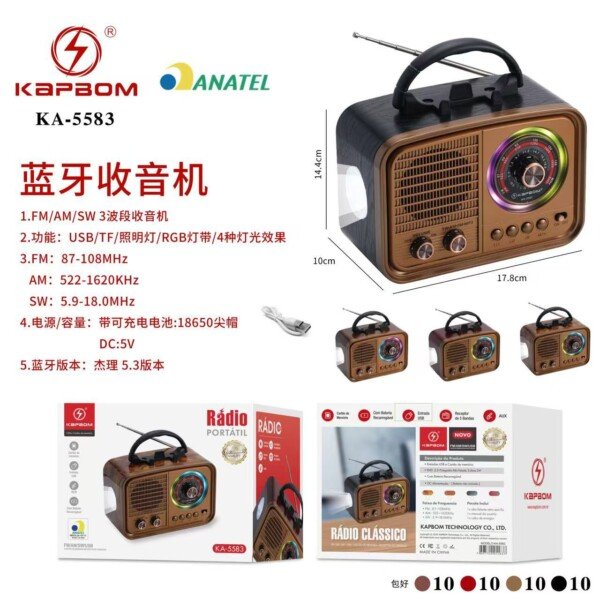 Radio AM/FM/SW Bluetooth com Lanterna 5w Kapbom KA-5583