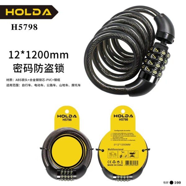 Cadeado De Combinacao 12*1200mm Cabo De Aco Holda H5798