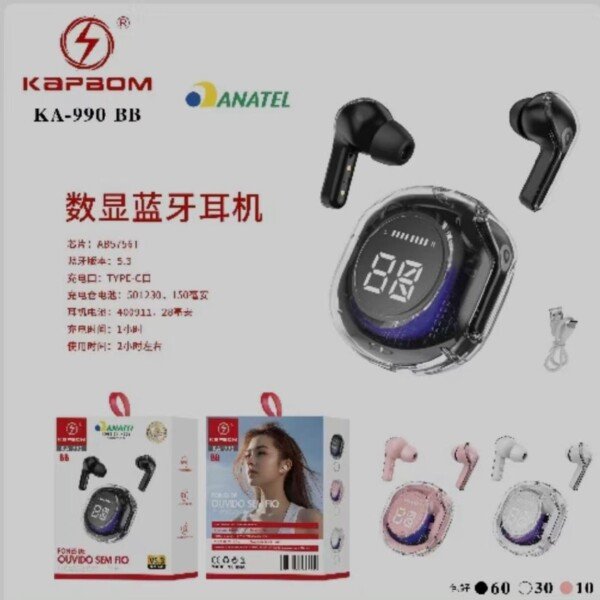Fone Bluetooth Sem Fio Kapbom KA-990 BB C/visor