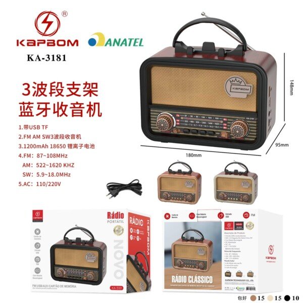 Radio Retro Bluetooth Usb AM/FM Kapbom KA-3181