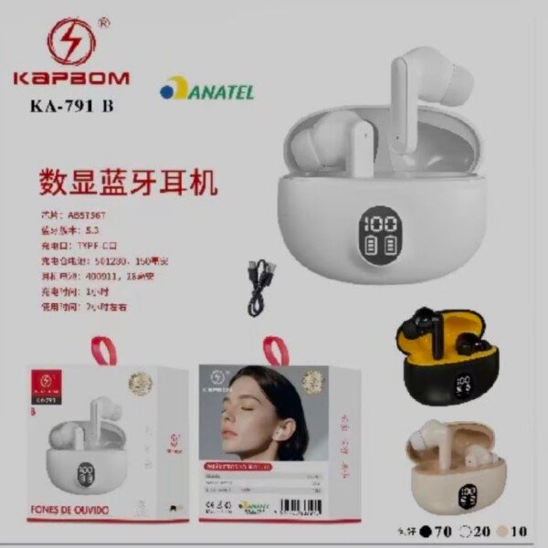 Fone de Ouvido Bluetooth com visor Digital Kapbom KA-791 B