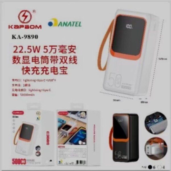 Carregador Portatil 22,5w 50000mah Turbo  Kapbom KA-9890